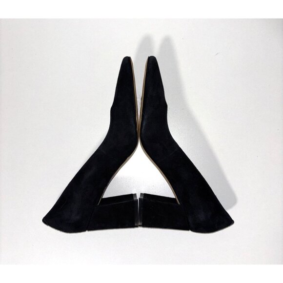 MARC FISHER LTD Pointed Toe Block Heels Pumps Black Suede Women's Size 8 Preppy - Picture 9 of 12